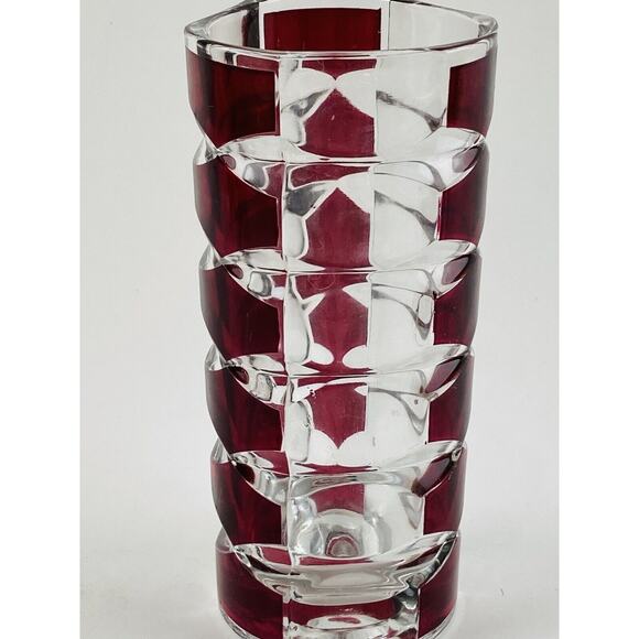 Vtg MCM Triangle Art Glass Vase Windsor Rubis Cranberry Faceted JG Durand France - Picture 3 of 9